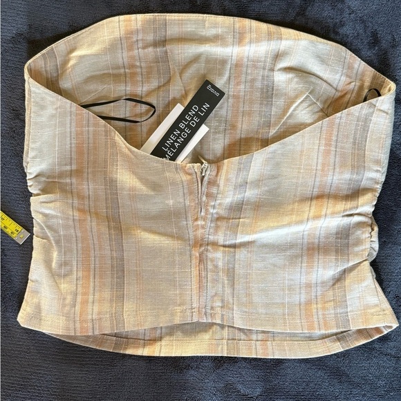 NWT- Beige-Striped Gathered Corset-style Top, Medium - Picture 4 of 9